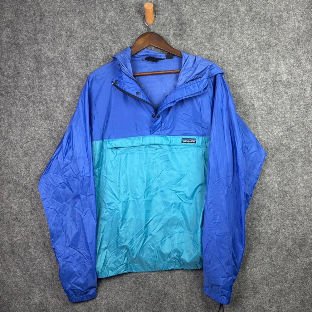 Patagonia Anorak Pullover Jacket Mens L Blue Colorblock Vintage Ripstop Hooded